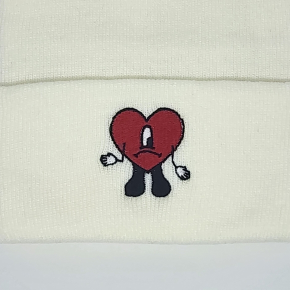 Embroidered Bad Bunny Heart in Pink or White Knit Beanie - Picture 6 of 6